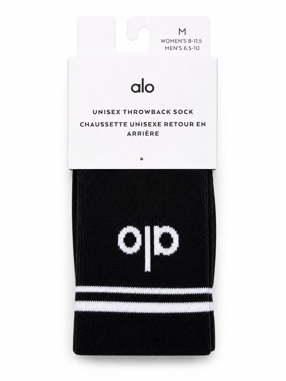 Alo Yoga Black Throwback Crew Socks M Unisex Black White Athletic Crew NWOT